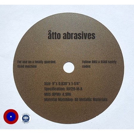 ATTO ABRASIVES Rubber-Bonded Non-Reinforced Cut-off Wheels 9"x 0.030"x 1-1/4" 3W225-075-PG
